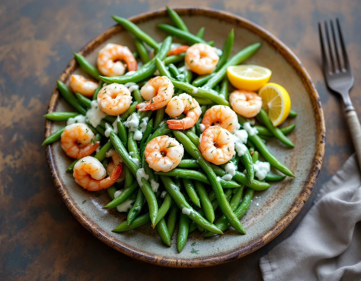 10-Minute Shrimp with Green Beans and Creamy Lemon-Dill Dip
