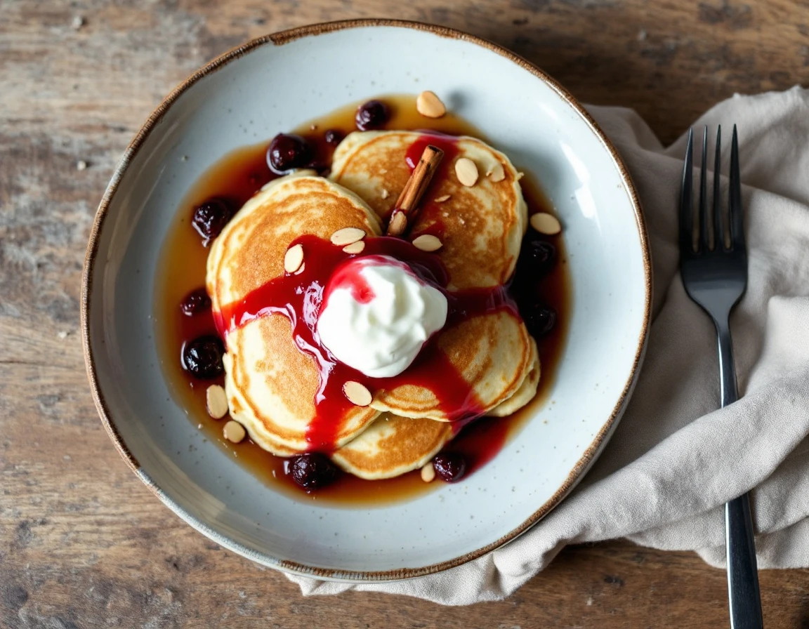 Almond Pancakes with Sour Cherry Syrup