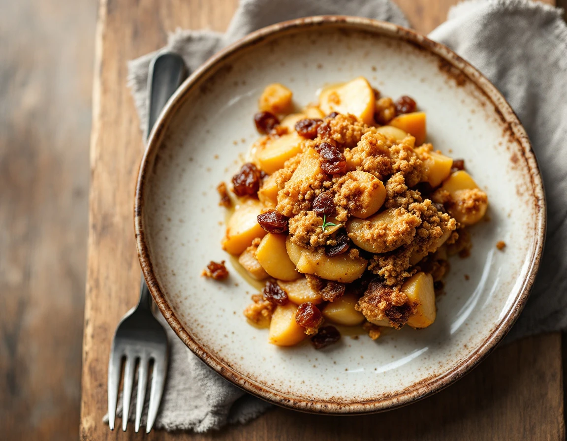 Apple and Quince Crisp with Rum Raisins