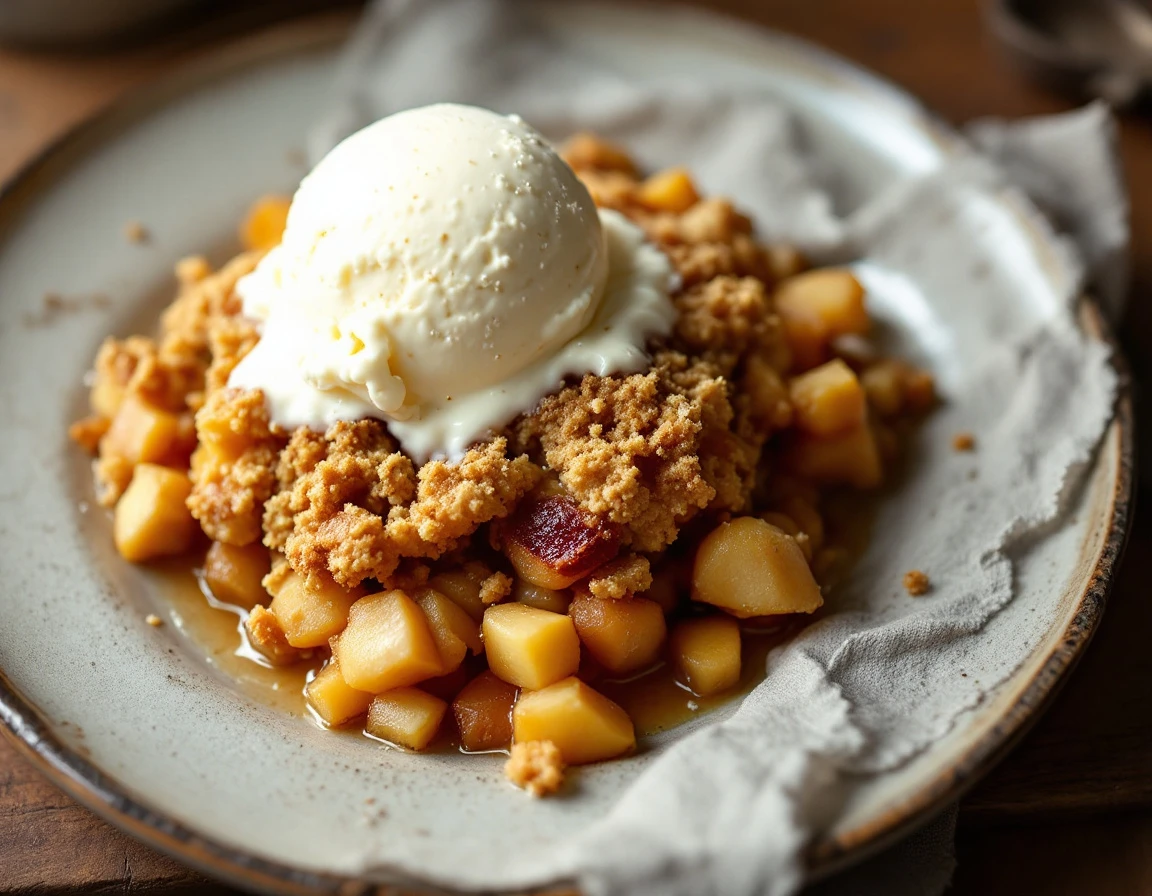 Apple Crumble with Calvados and Créme Fraîche Ice Cream