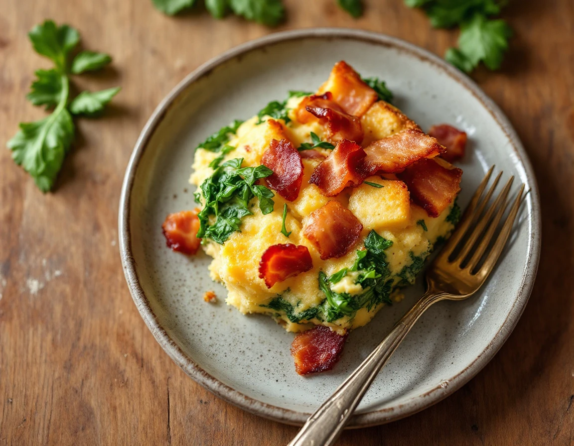Arugula, Bacon, and Gruyère Bread Pudding