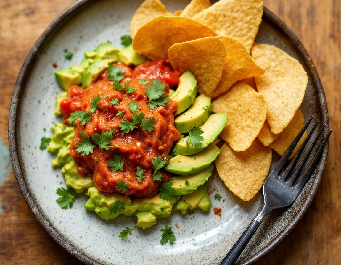 Avocado with Savory Tomato Sorbet and Chips
