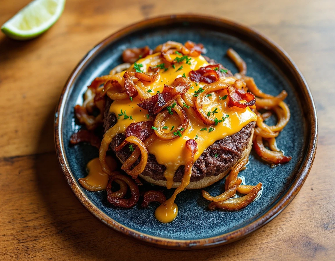 Bacon-Cheddar Burgers with Caramelized Onions