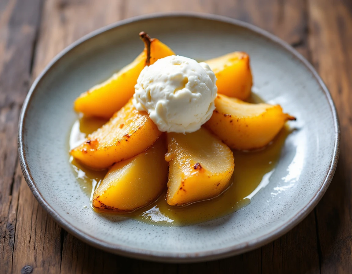 Baked Pears with Ice cream