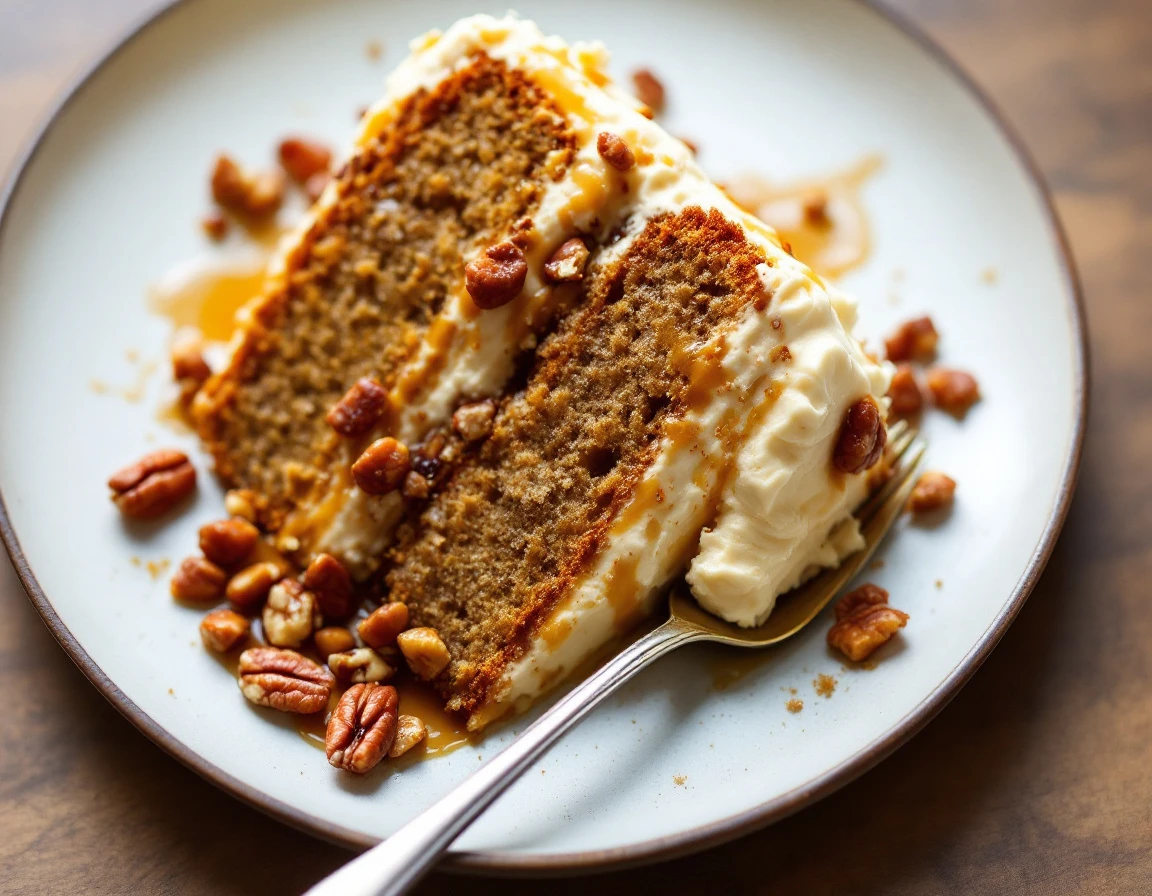 Banana Layer Cake with Caramel Cream and Pecans