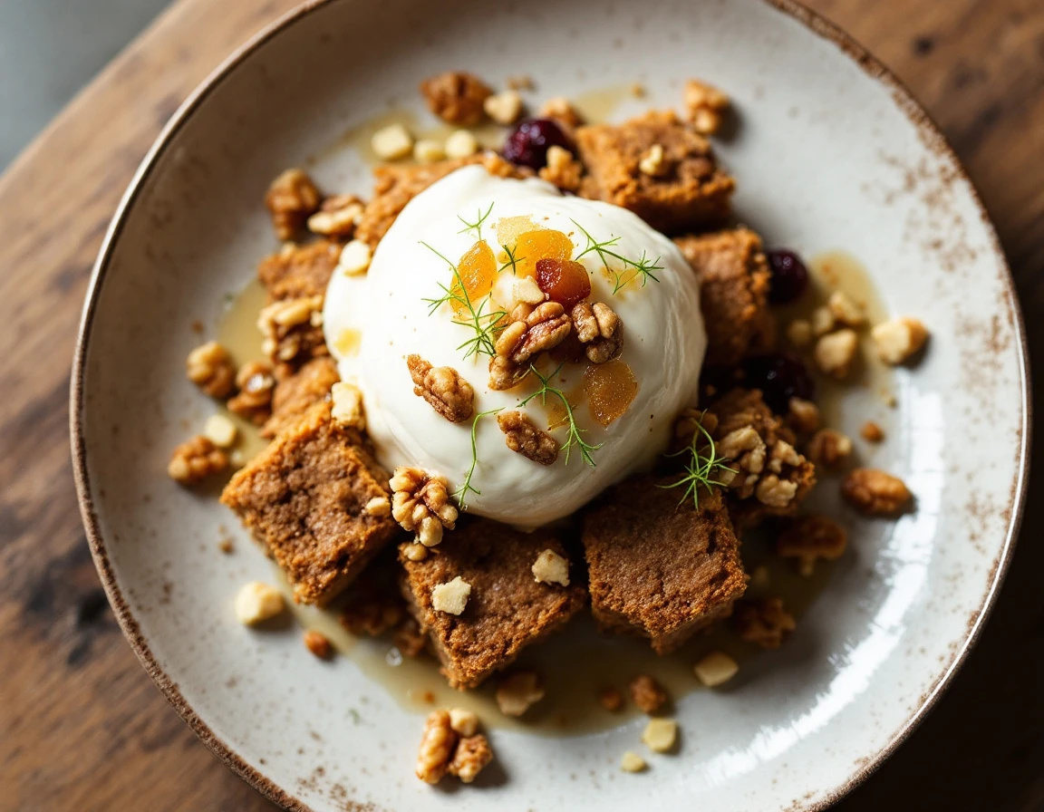 Blondie Sundaes with Fried Walnuts and Candied Fennel